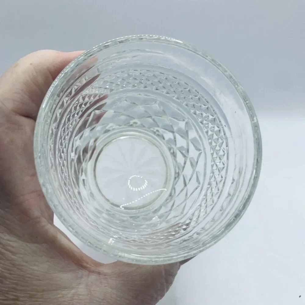 Clear Glass Tumbler w/Fan Diamond Pattern 3.75 In Tall x 3.25 “ Diameter